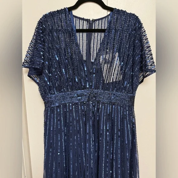 NWT | Mac Duggal 14007 Midnight Blue Navy A Line Embellished Midi Dress Size 12 - Picture 7 of 15